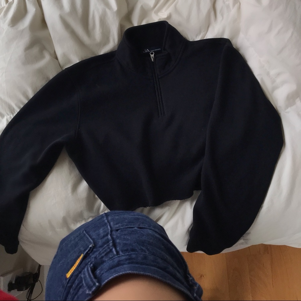 Black Half Zip Crop Top